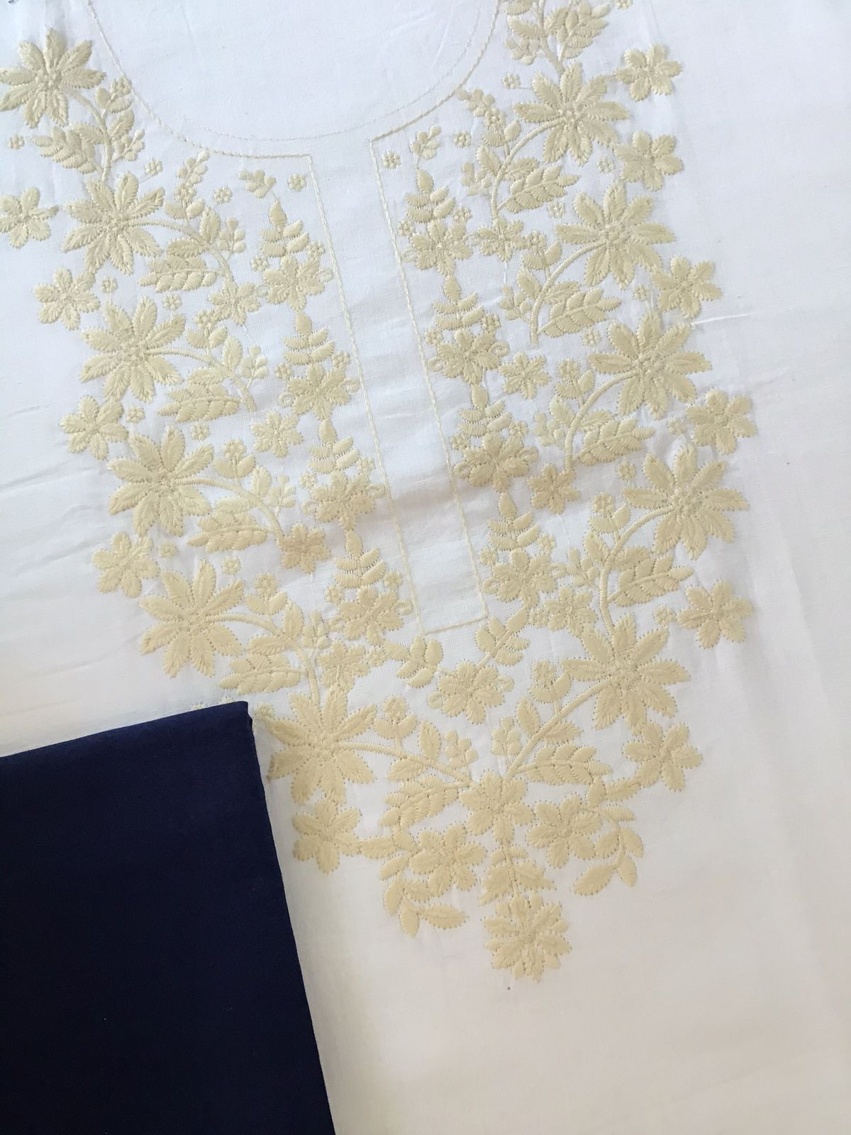 Pure Cotton Printed Embroidered Suit - Off White