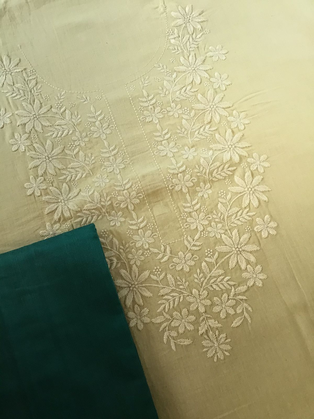 Pure Cotton Printed Embroidered Suit - Beige