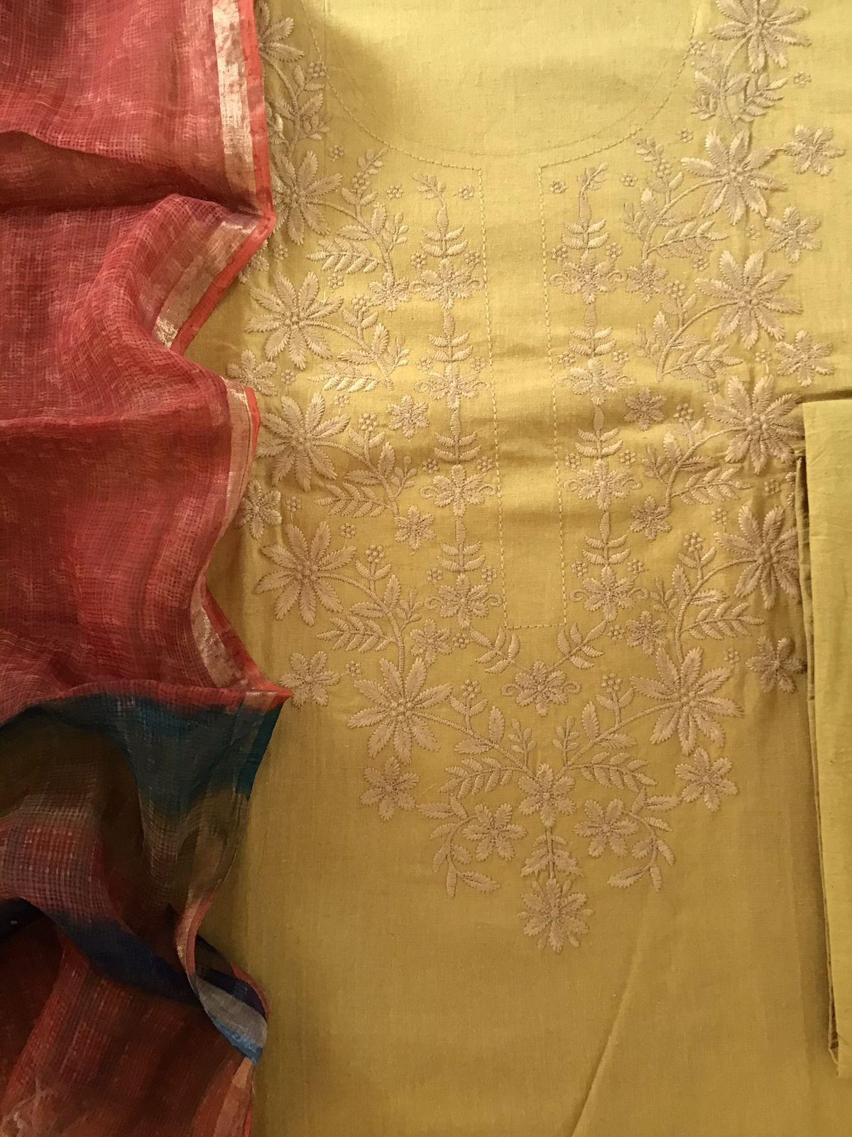 Pure Cotton Printed Embroidered Suit - Mustard