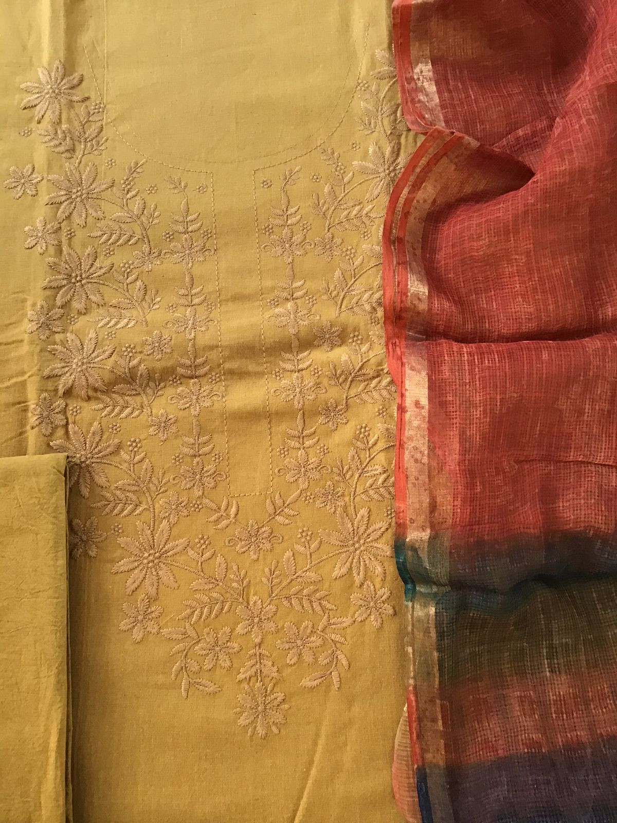 Pure Cotton Printed Embroidered Suit - Mustard