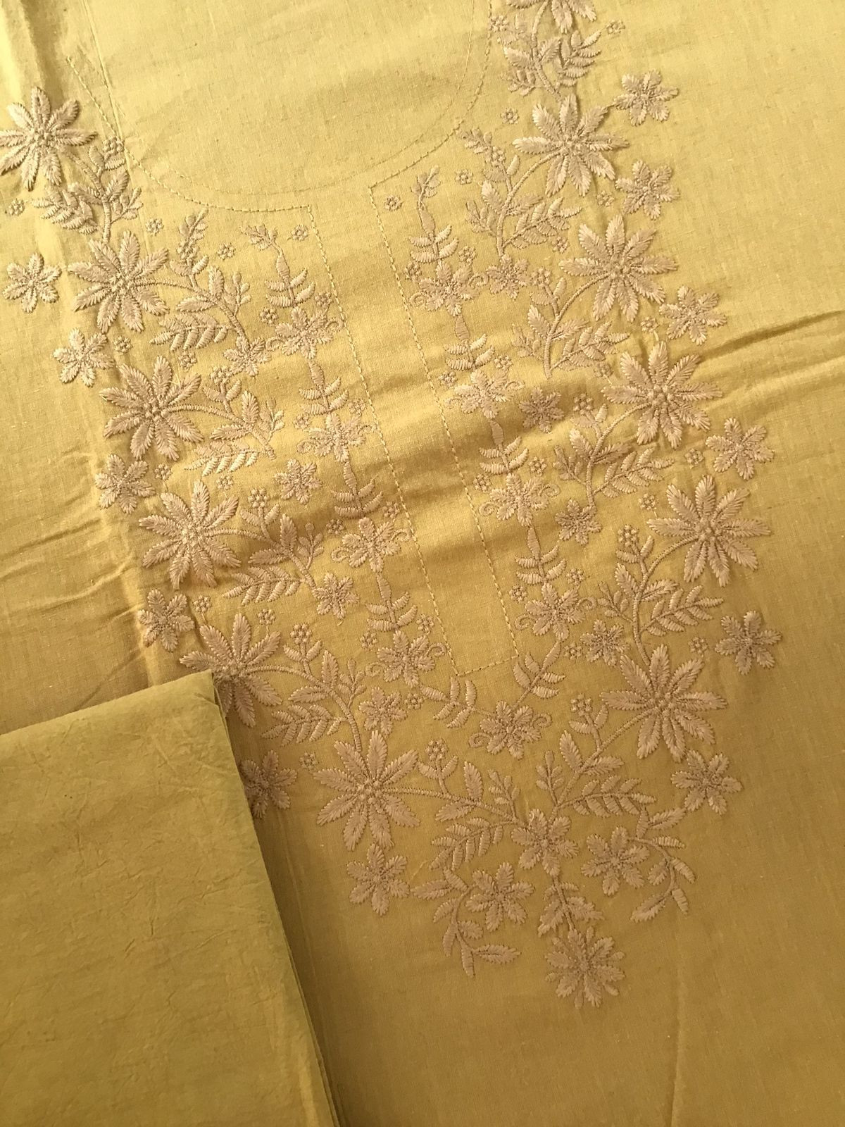 Pure Cotton Printed Embroidered Suit - Mustard