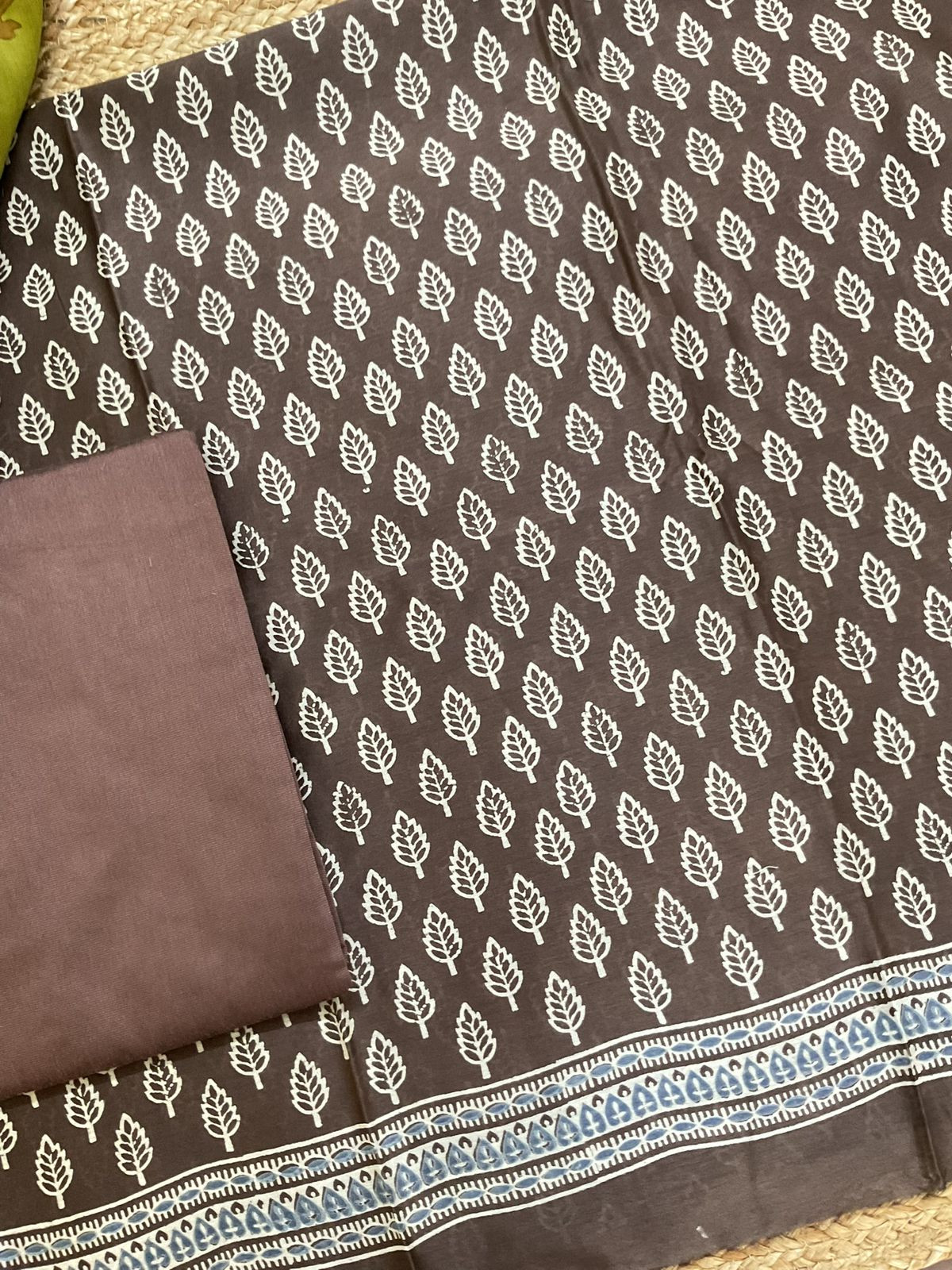 Pure Maheshwari Silk Printed Suit - Brown