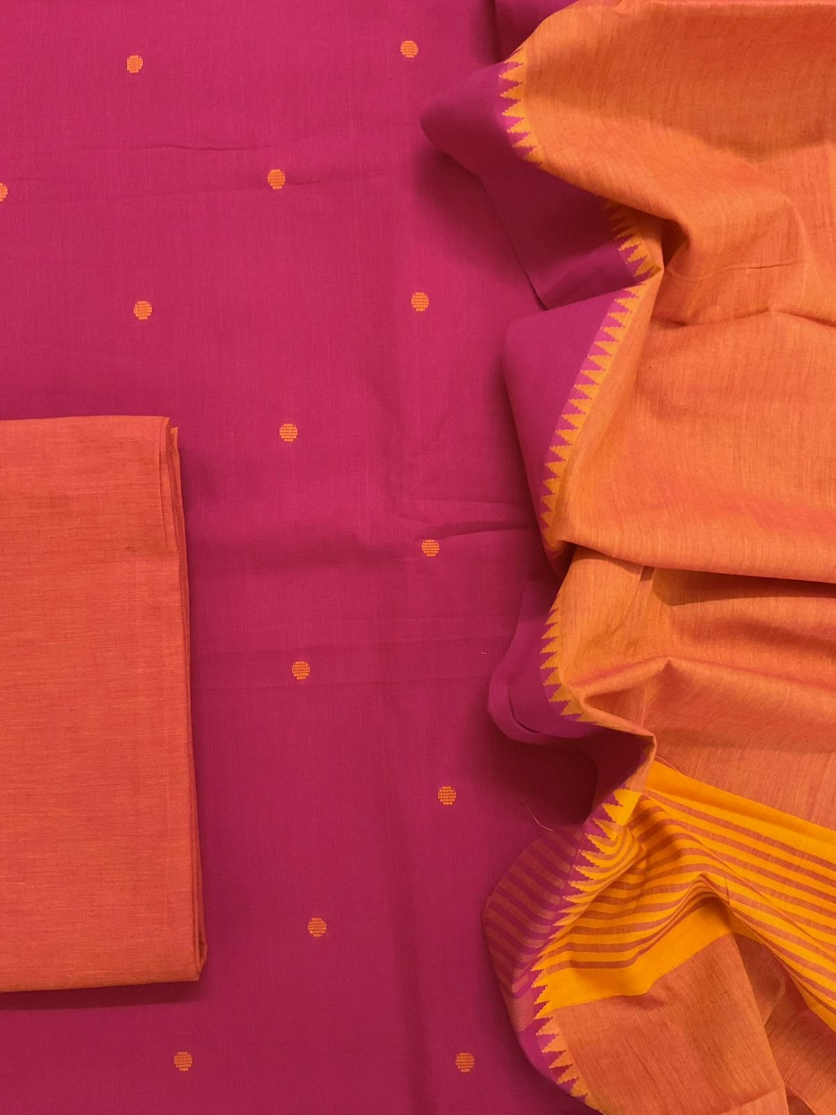 Pure Handloom Cotton Self Weaved Suit - Pink