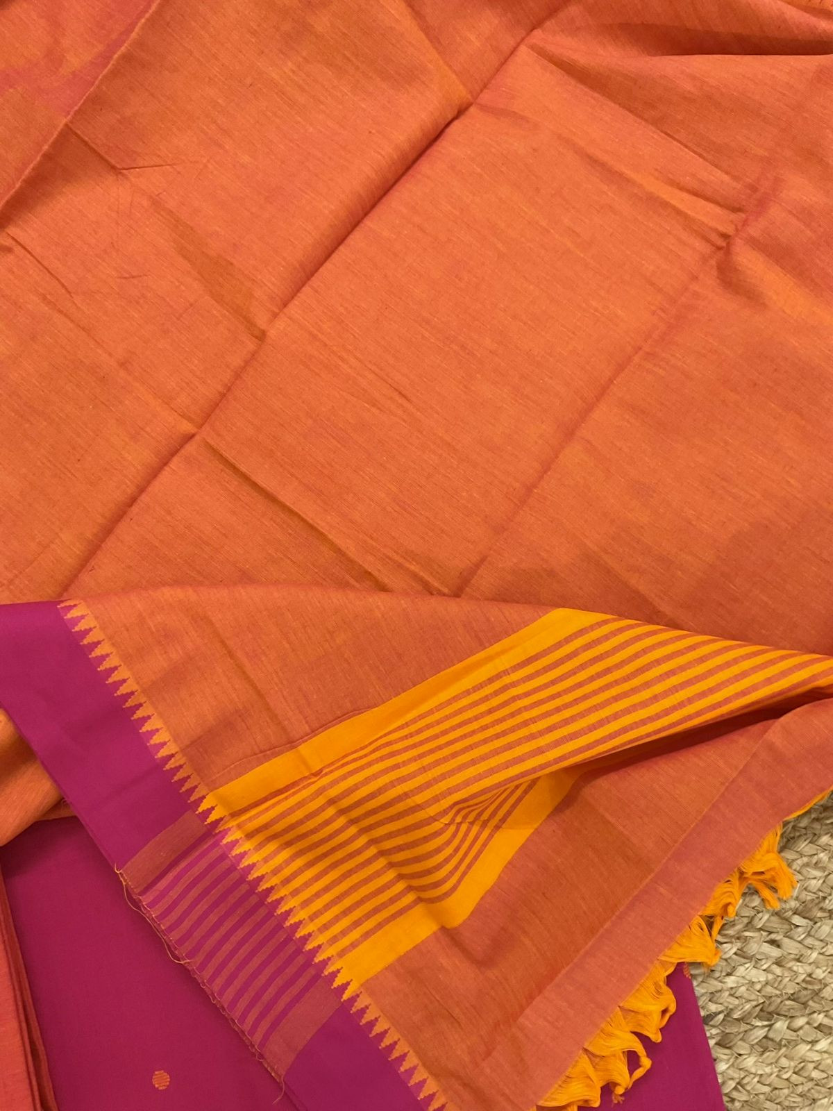 Pure Handloom Cotton Self Weaved Suit - Pink