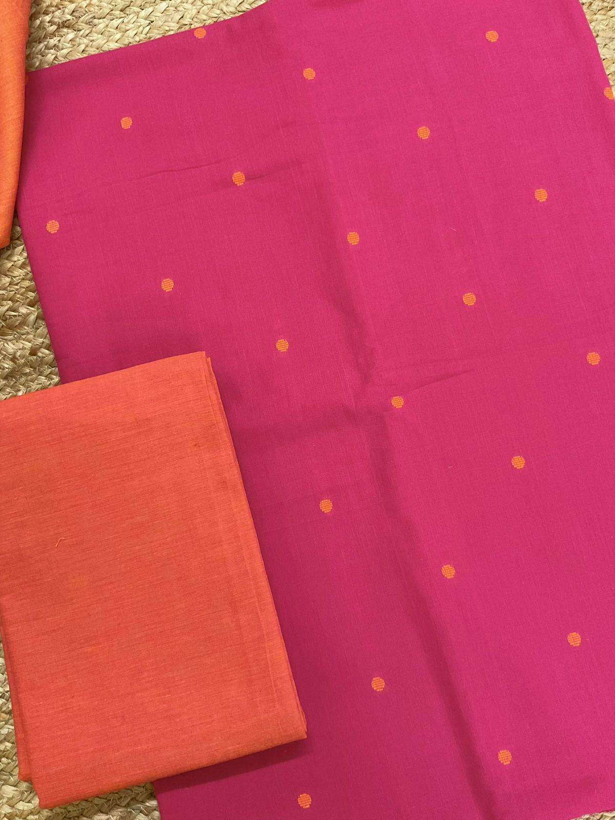 Pure Handloom Cotton Self Weaved Suit - Pink