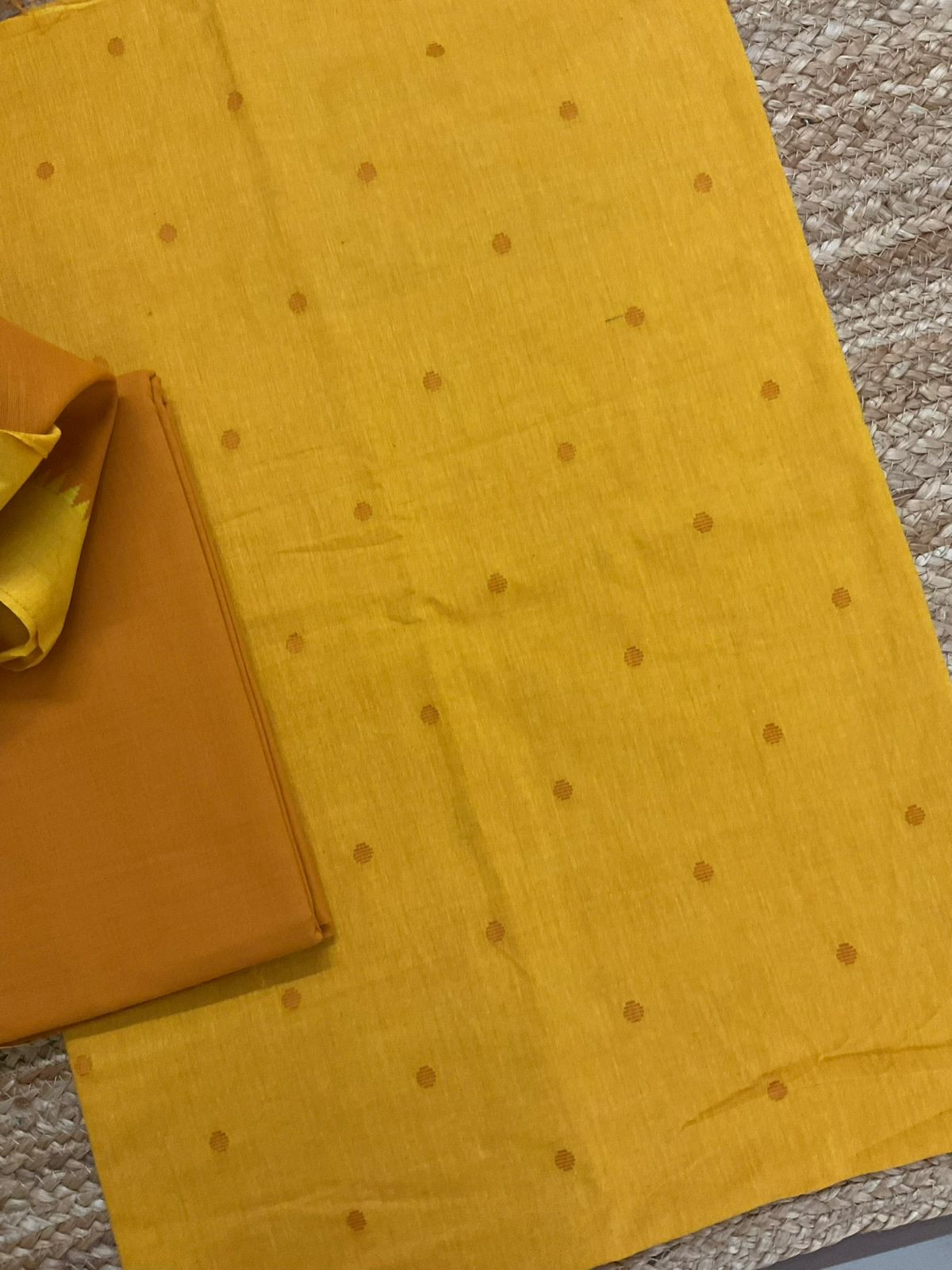 Pure Handloom Cotton Self Weaved Suit - Yellow