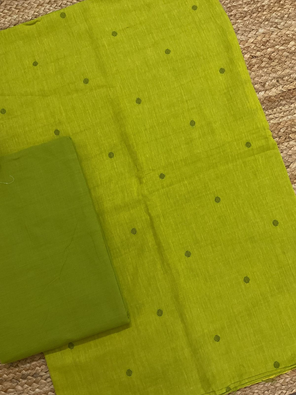 Pure Handloom Cotton Self Weaved Suit - Green