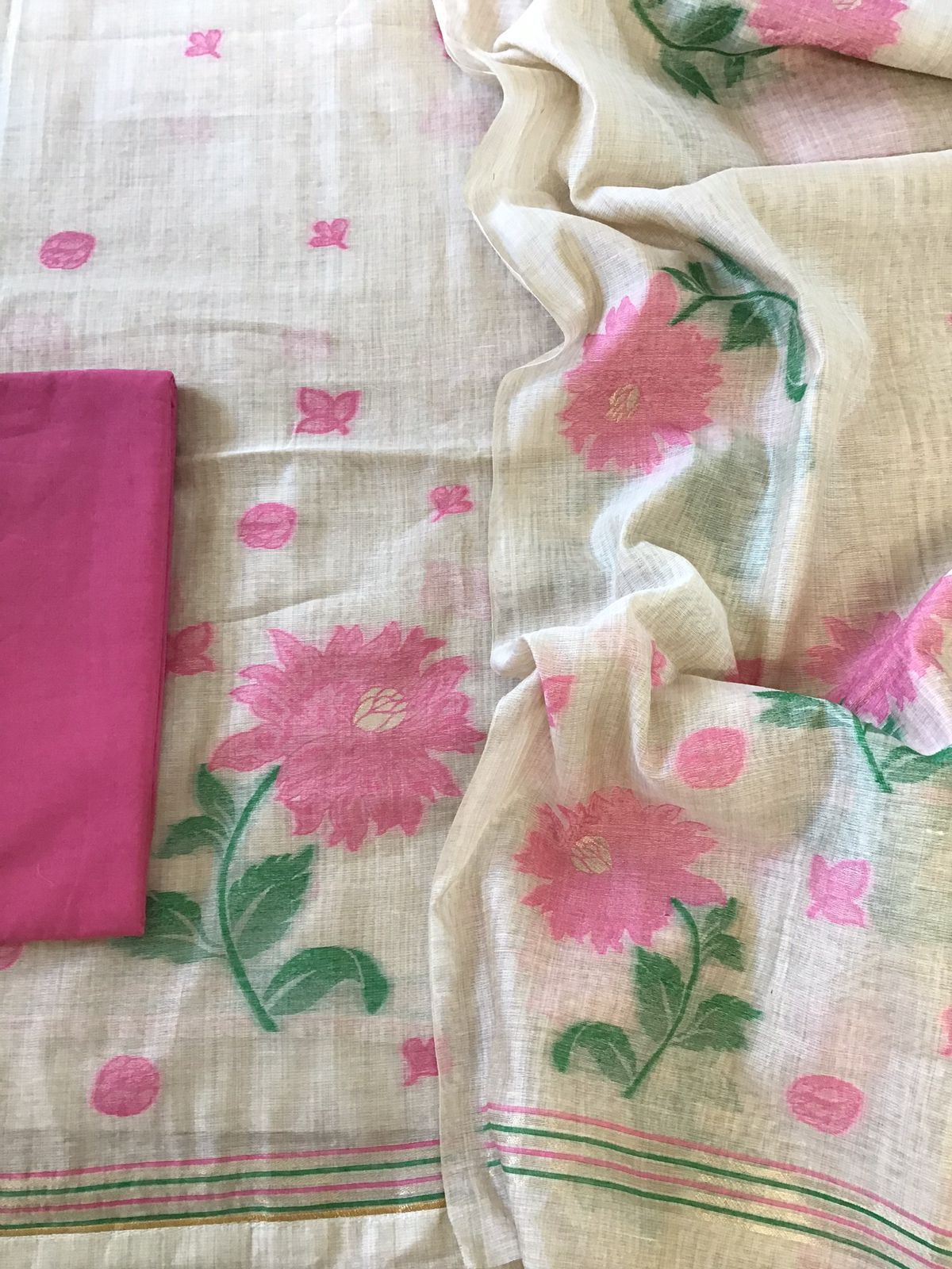 Soft Slub Chanderi Jamdani Weaved Suit - Beige