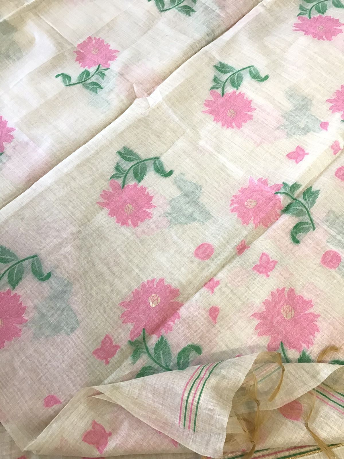 Soft Slub Chanderi Jamdani Weaved Suit - Beige