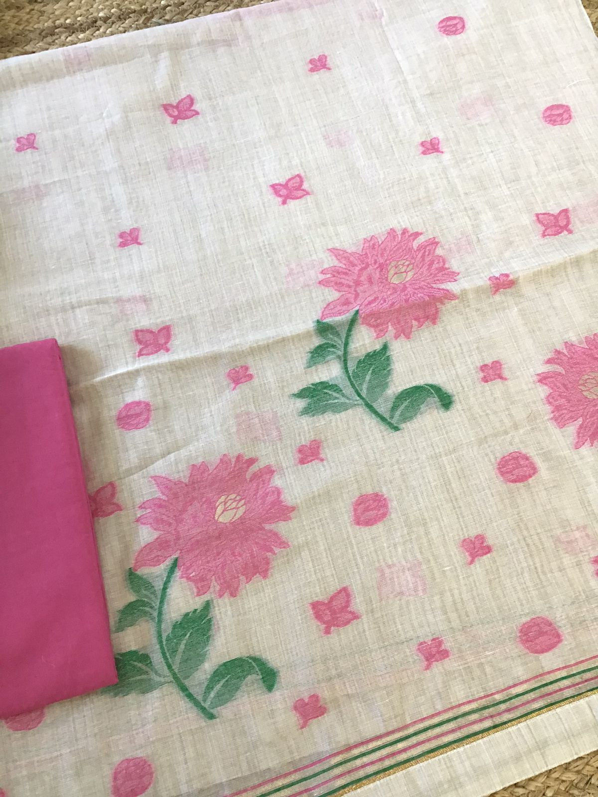 Soft Slub Chanderi Jamdani Weaved Suit - Beige