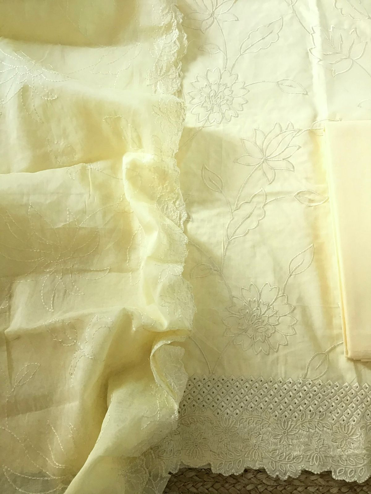 Pure Cotton Embroidered Suit - Yellow