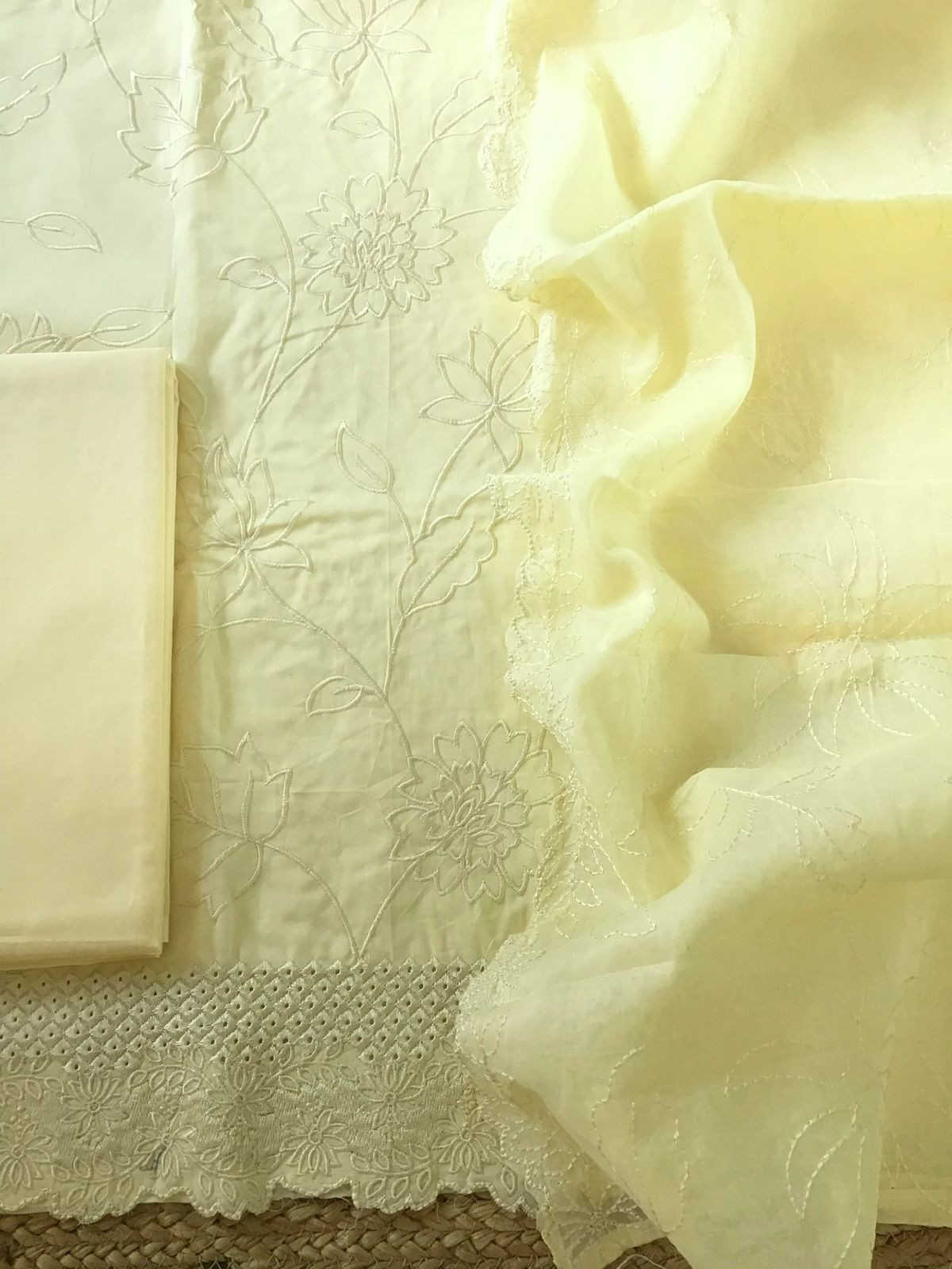 Pure Cotton Embroidered Suit - Yellow