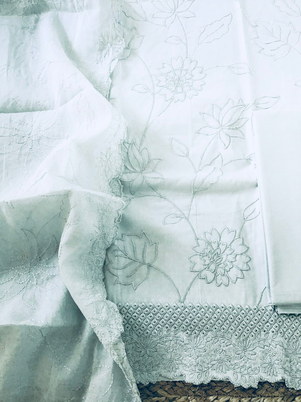 Pure Cotton Embroidered Suit - Grey