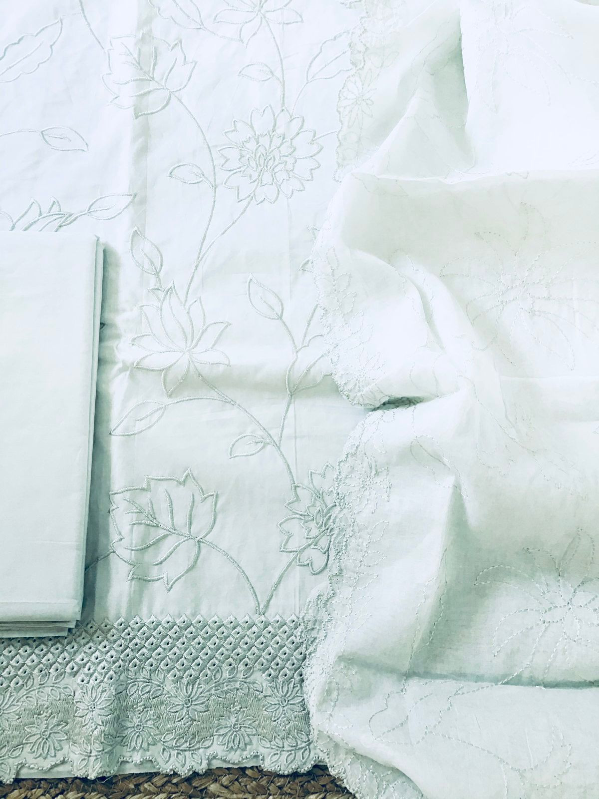 Pure Cotton Embroidered Suit - Grey