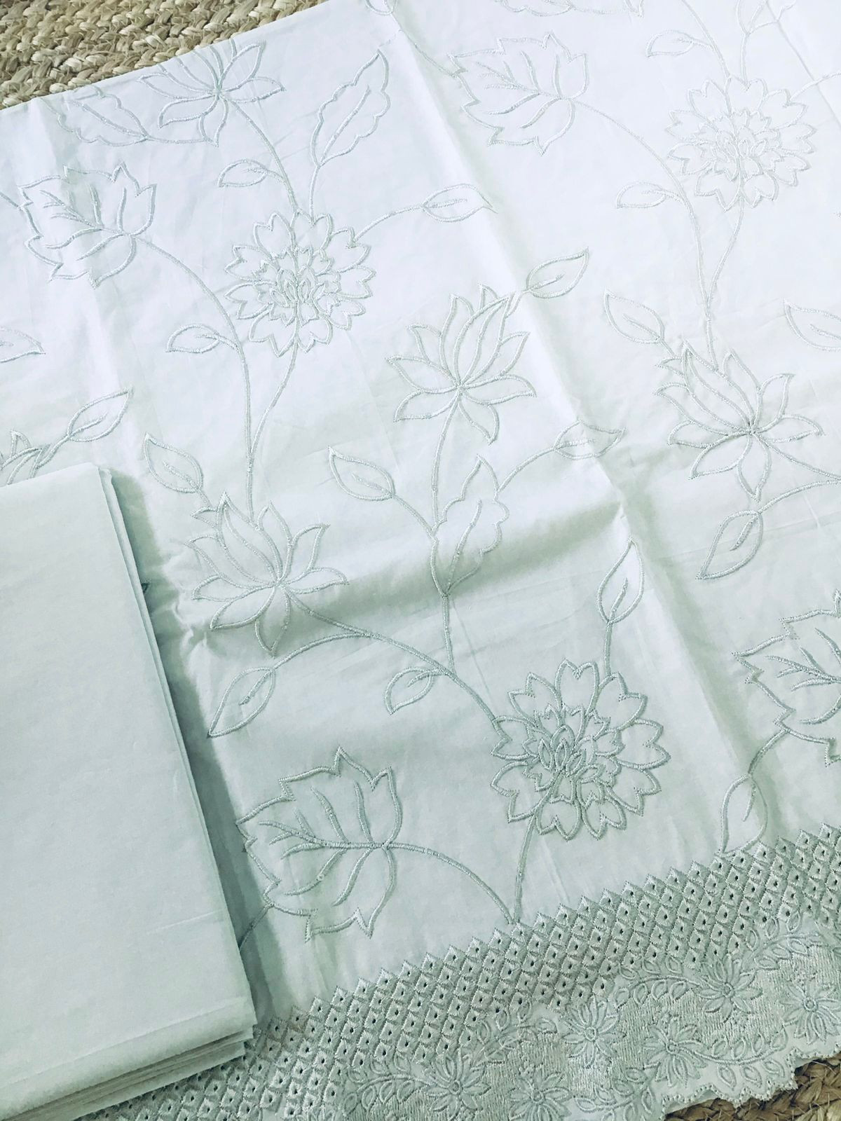 Pure Cotton Embroidered Suit - Grey