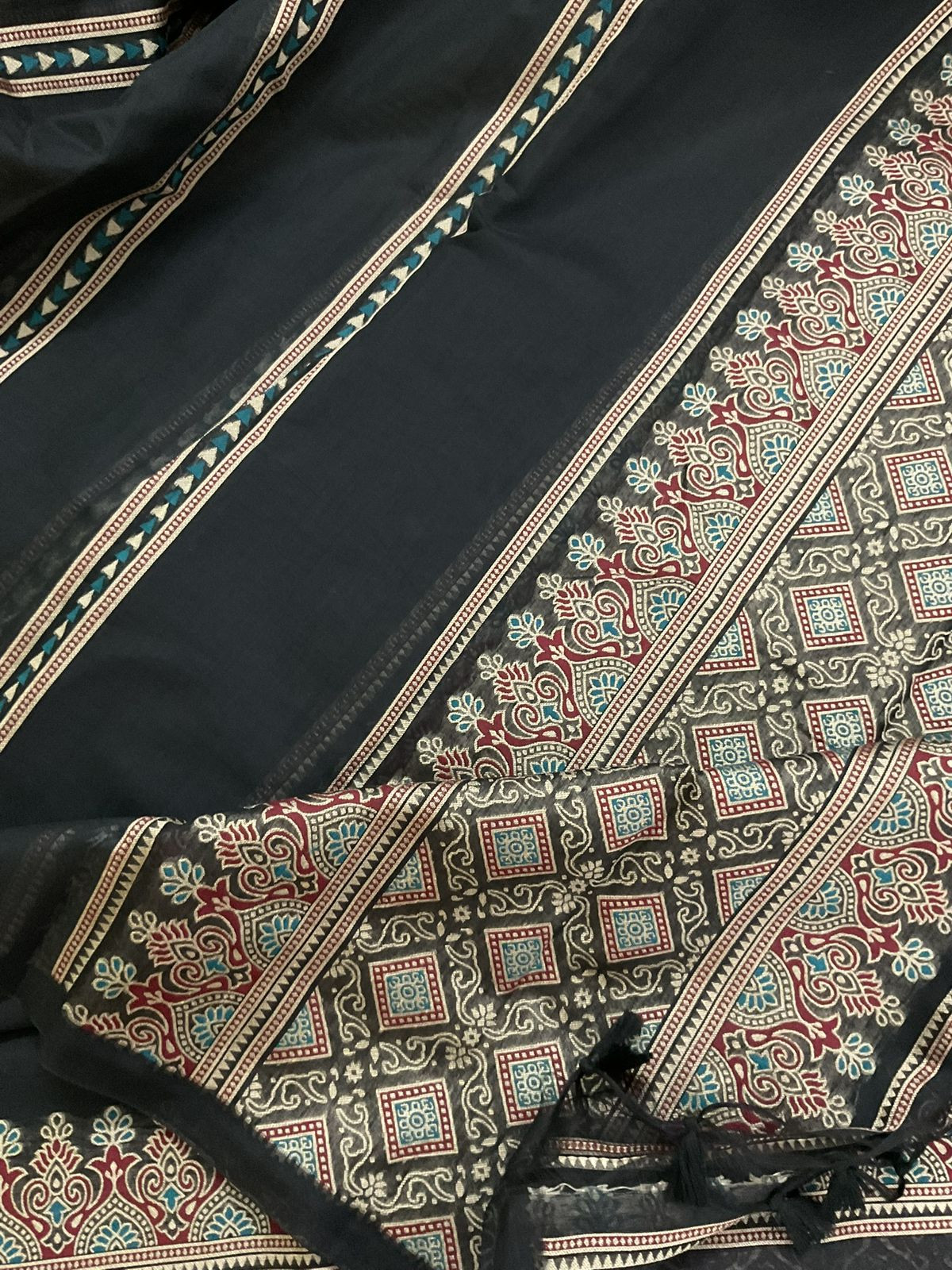 Soft Slub Chanderi Jamdani Weaved Suit - Black