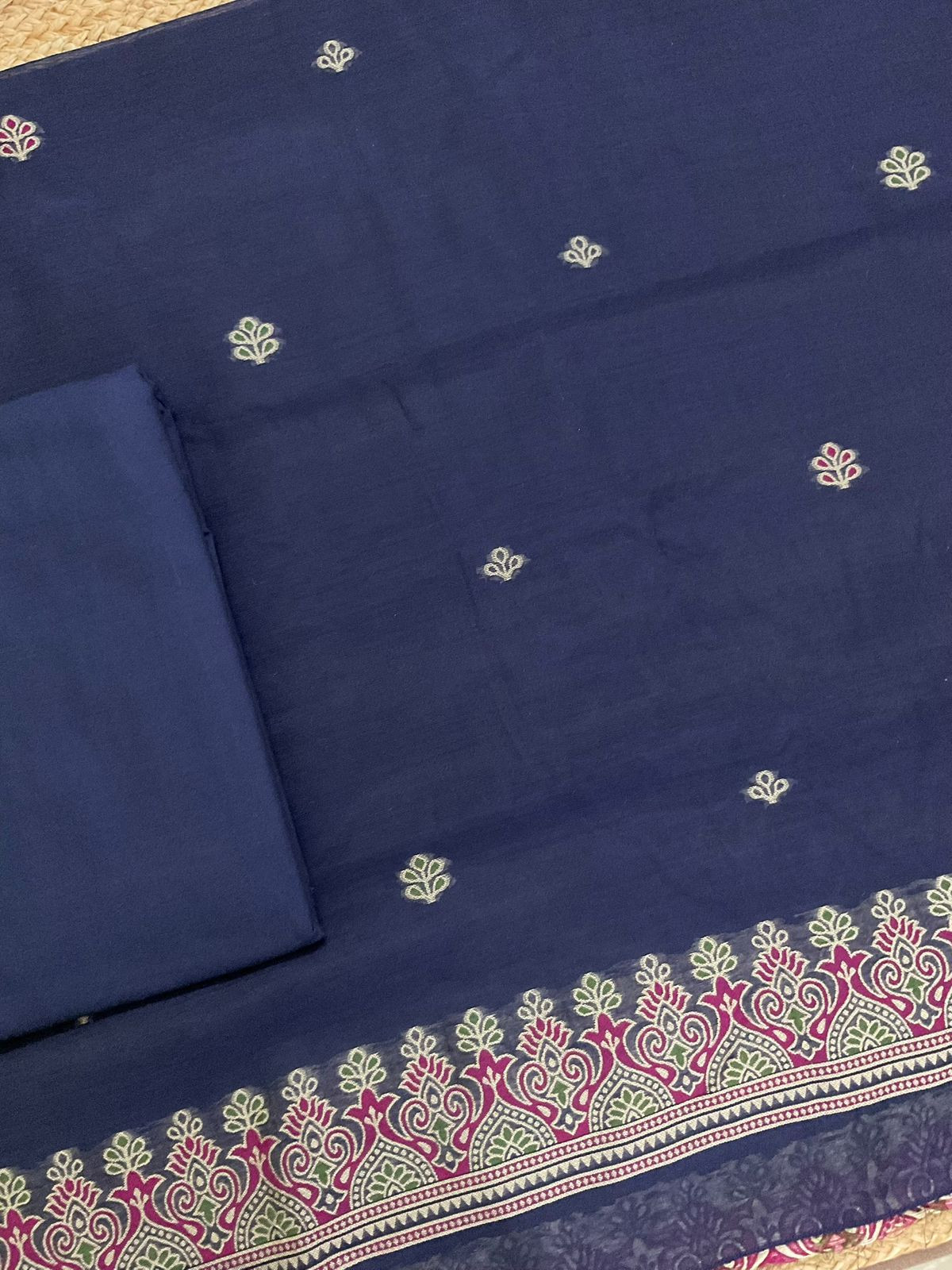 Soft Slub Chanderi Jamdani Weaved Suit - Blue