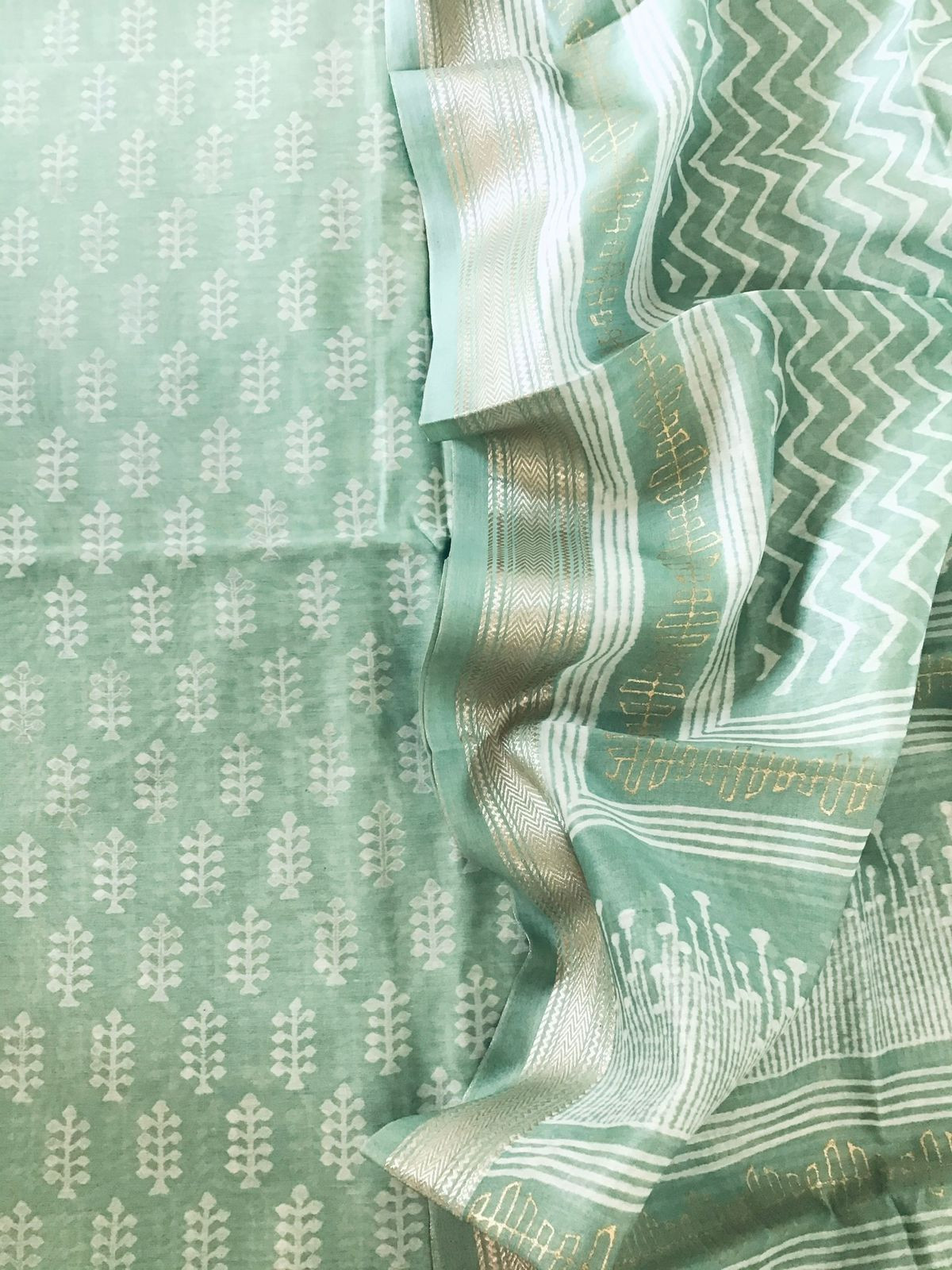 Pure Maheshwari Silk Printed Suit - Sea Green