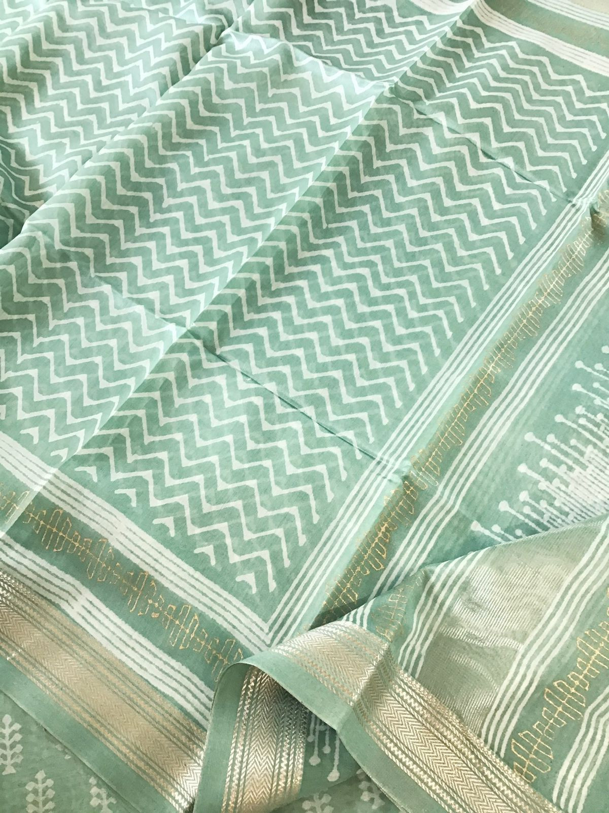 Pure Maheshwari Silk Printed Suit - Sea Green