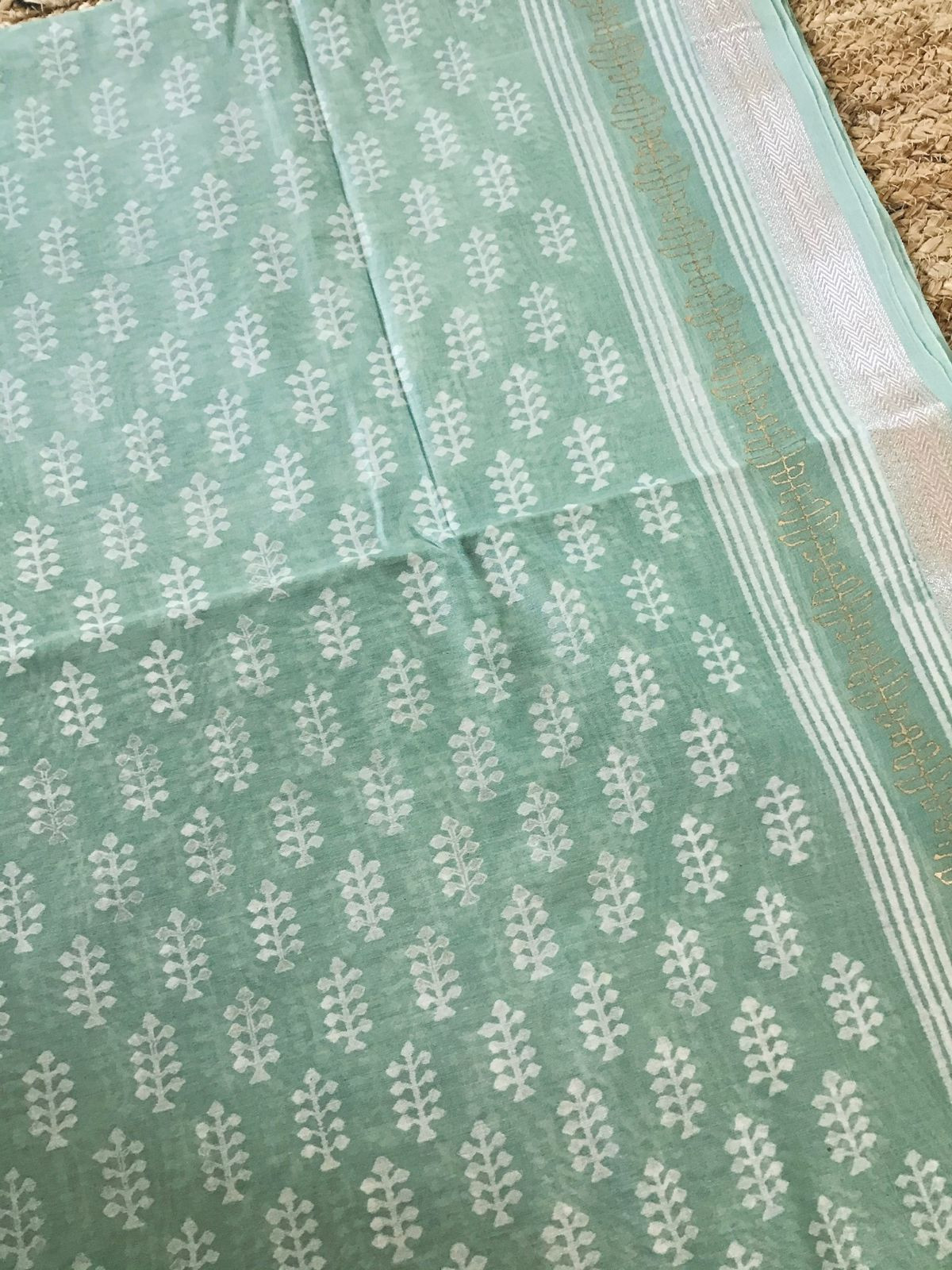 Pure Maheshwari Silk Printed Suit - Sea Green