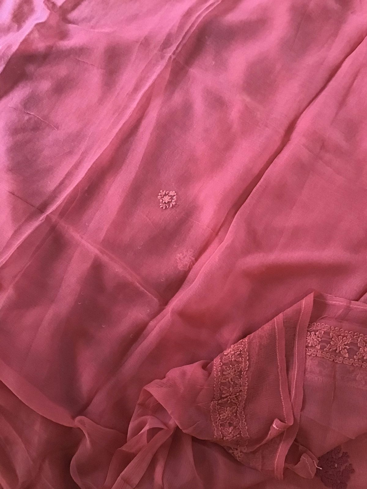 Pure Chinnon Silk Embroidered Suit - Light Maroon