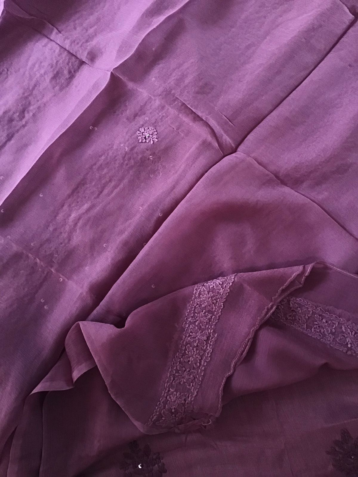 Pure Chinnon Silk Embroidered Suit - Wine