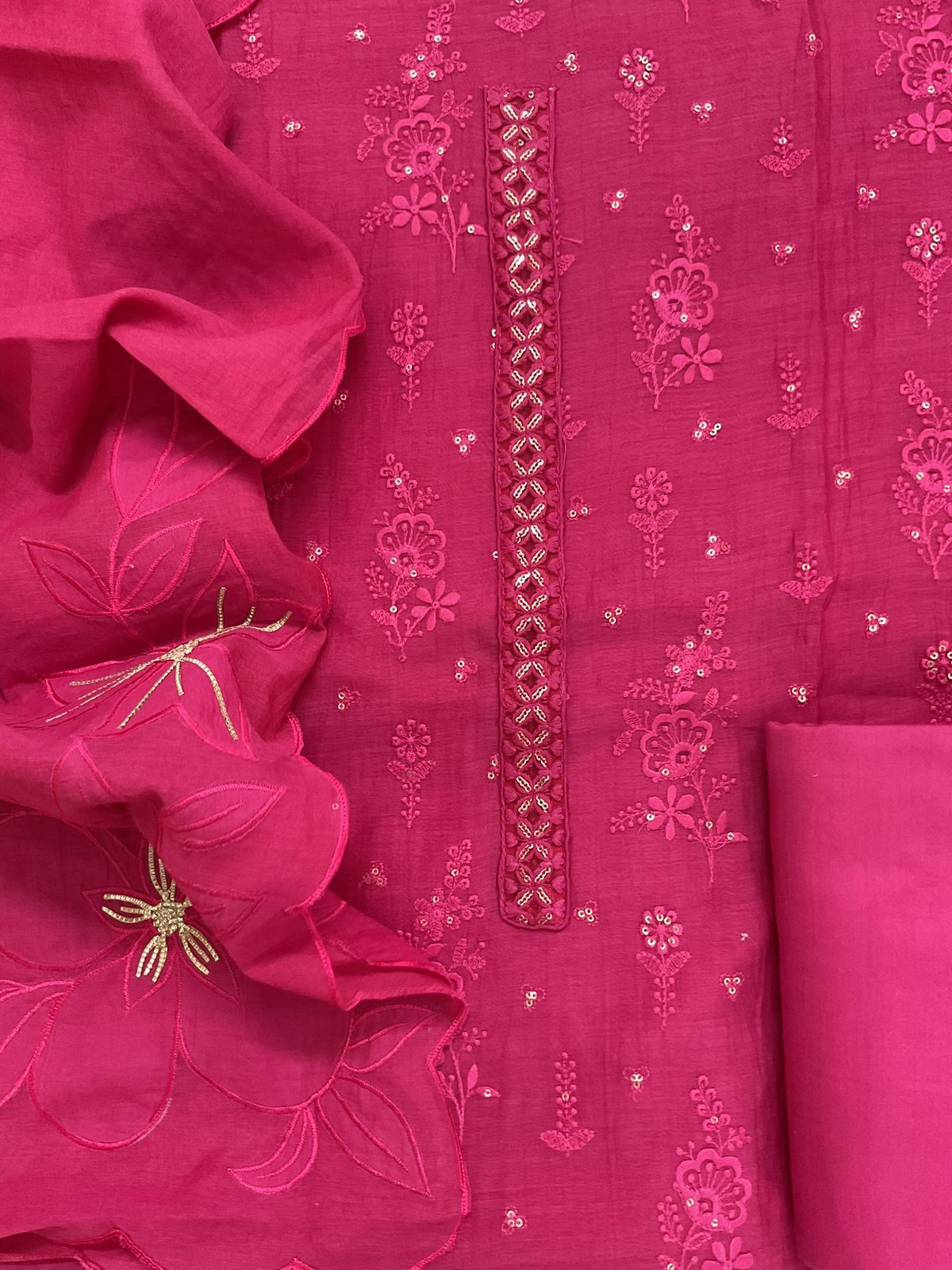 Pure Mul Chanderi Embroidered Suit - Pink