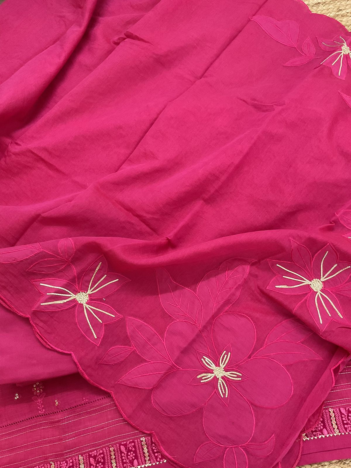 Pure Mul Chanderi Embroidered Suit - Pink