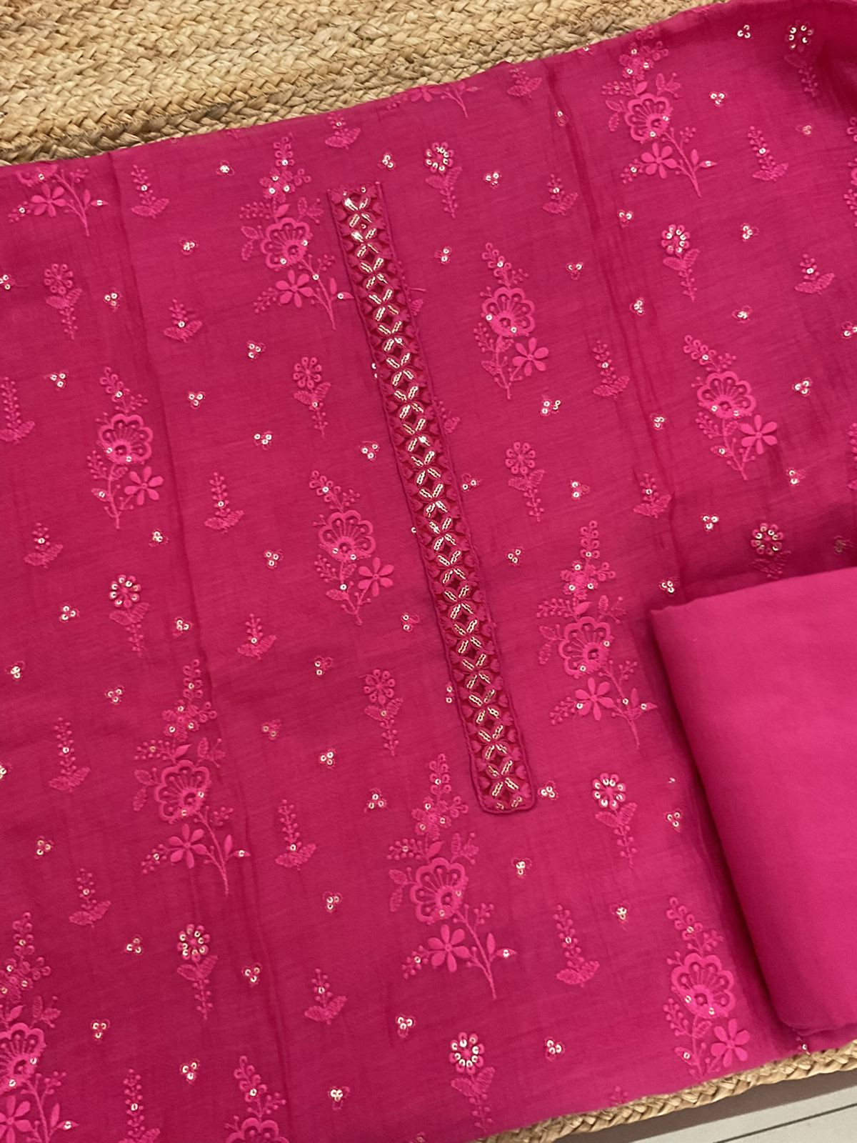 Pure Mul Chanderi Embroidered Suit - Pink