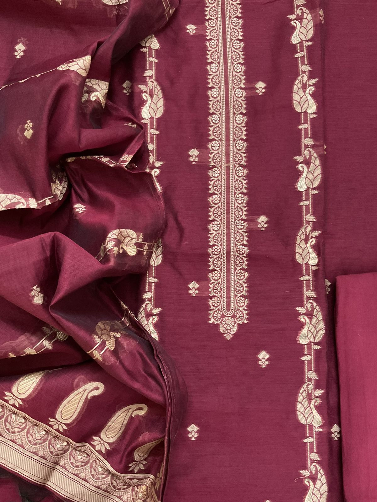 Soft Kora Chanderi Banarasi Weaved Suit - Maroon