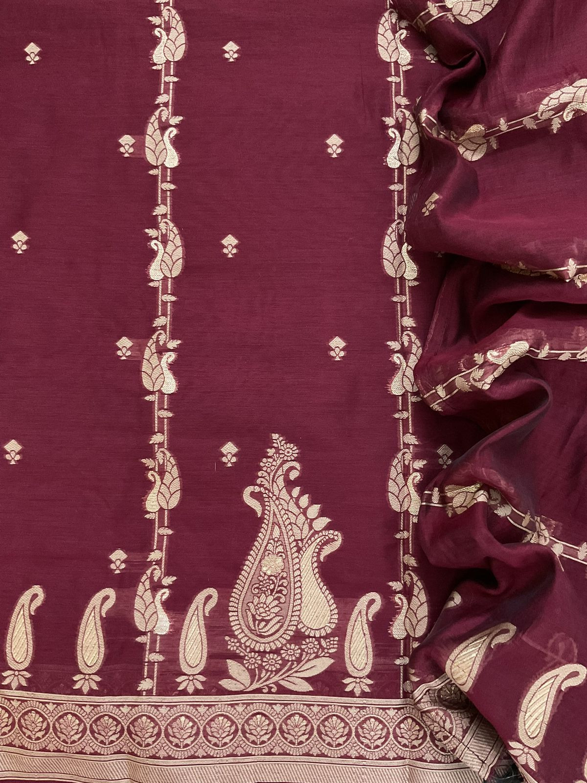 Soft Kora Chanderi Banarasi Weaved Suit - Maroon