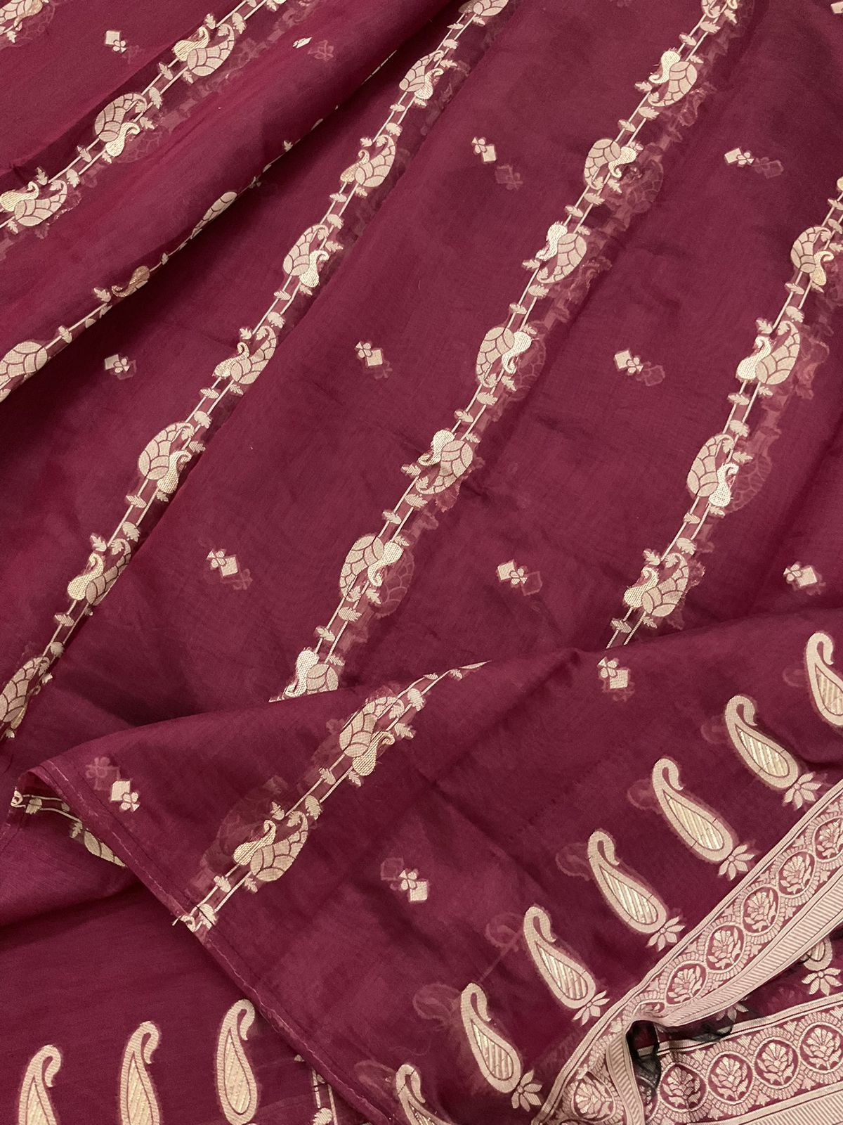 Soft Kora Chanderi Banarasi Weaved Suit - Maroon