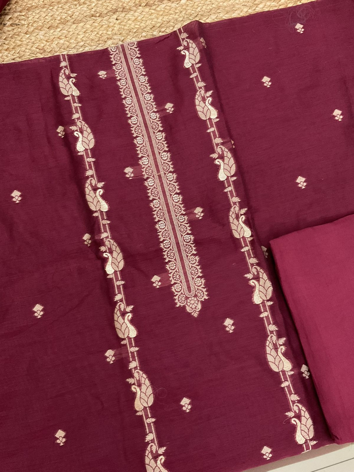 Soft Kora Chanderi Banarasi Weaved Suit - Maroon