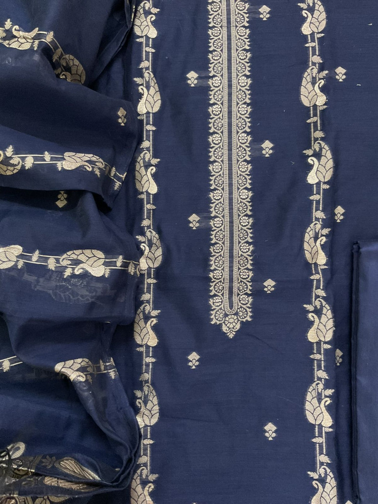 Image of Soft Kora Chanderi Banarasi Weaved Suit - Blue