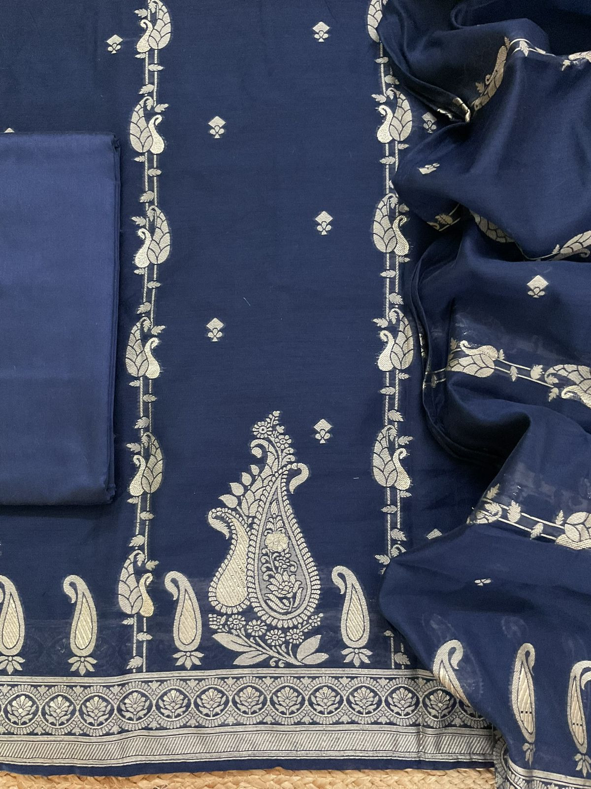Soft Kora Chanderi Banarasi Weaved Suit - Blue
