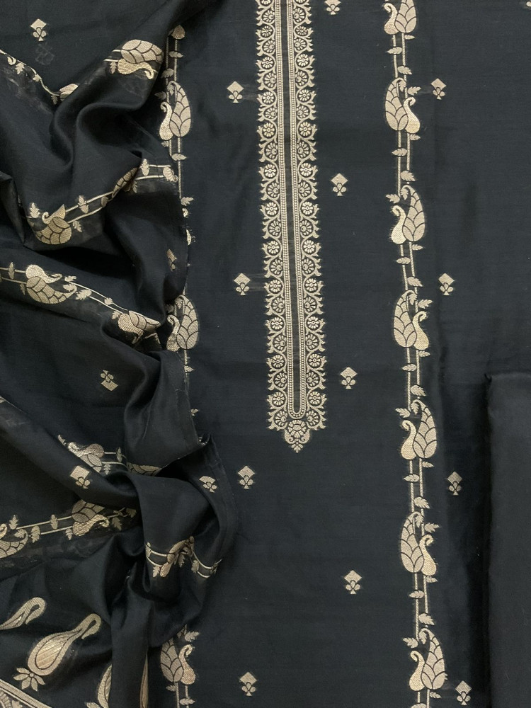 Image of Soft Kora Chanderi Banarasi Weaved Suit - Black