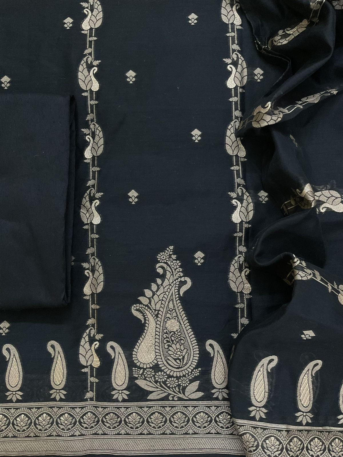 Soft Kora Chanderi Banarasi Weaved Suit - Black