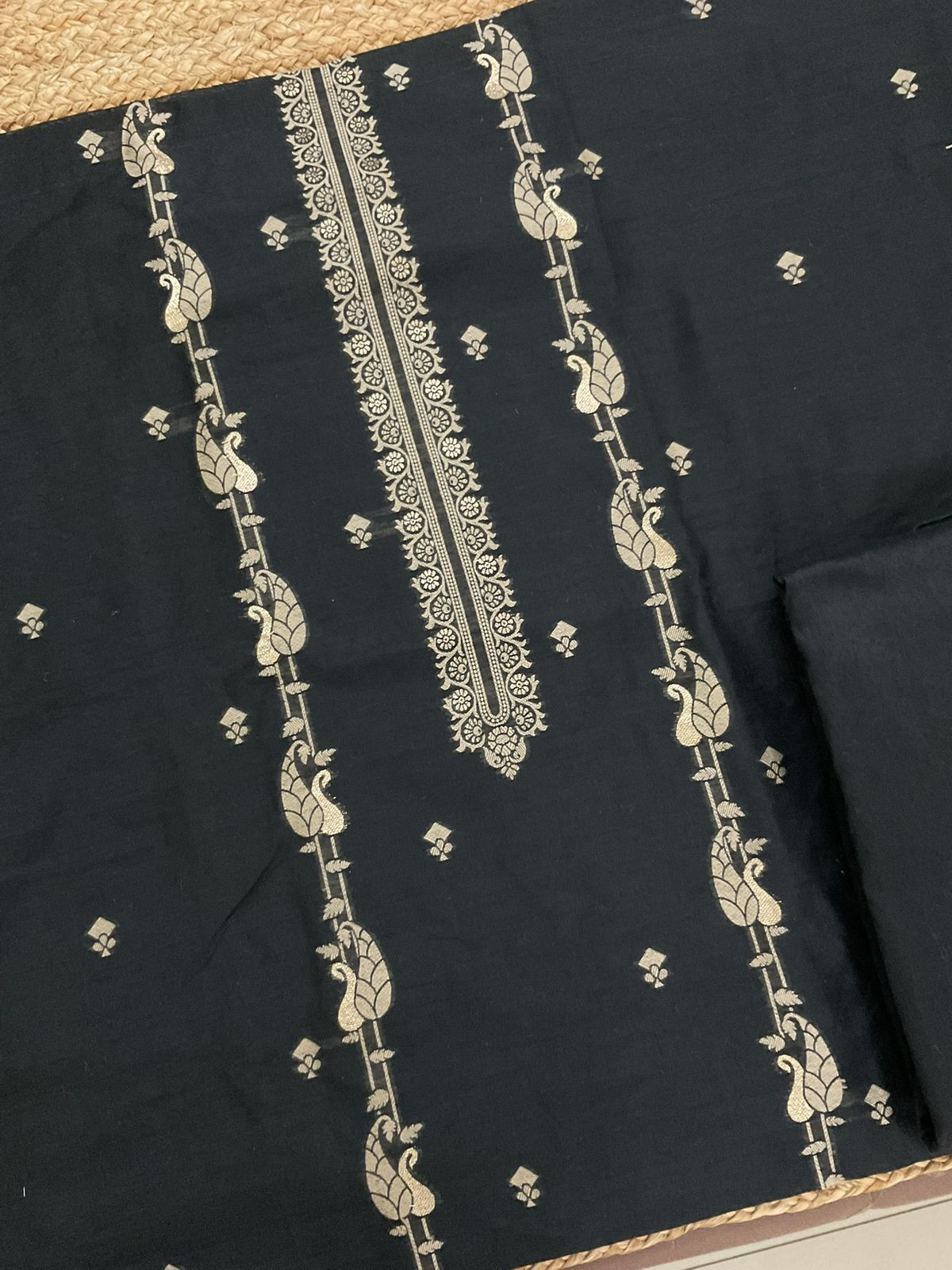 Soft Kora Chanderi Banarasi Weaved Suit - Black