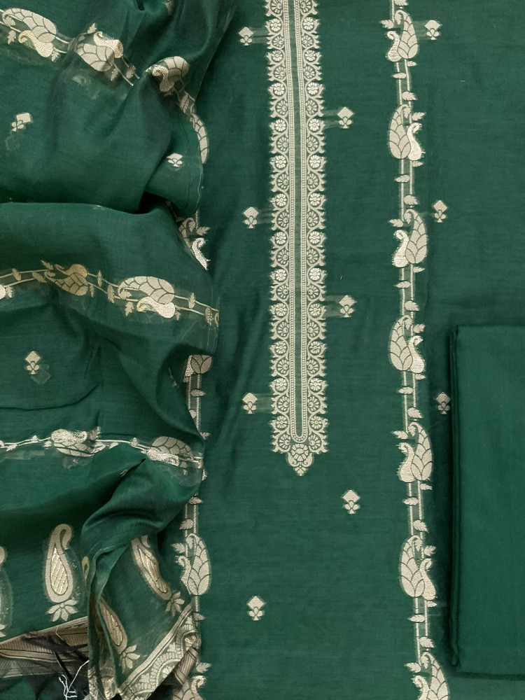 Image of Soft Kora Chanderi Banarasi Weaved Suit - Green