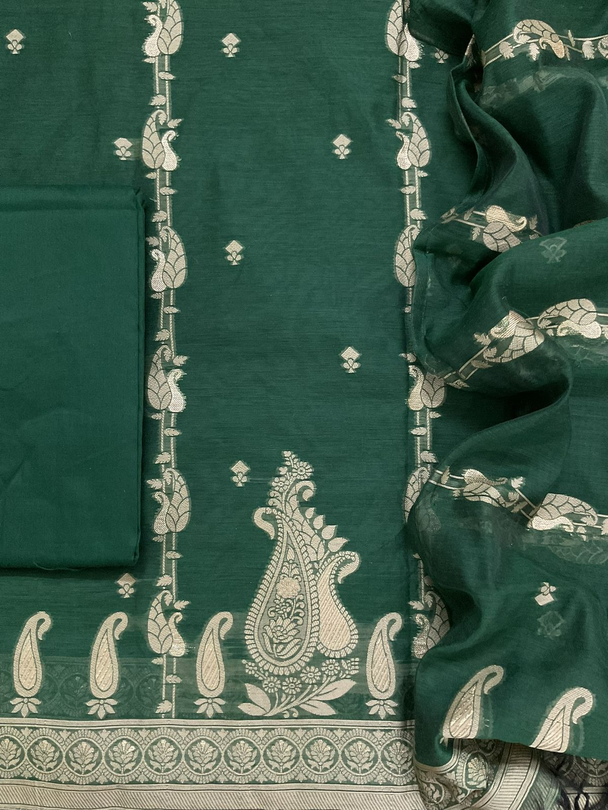Soft Kora Chanderi Banarasi Weaved Suit - Green