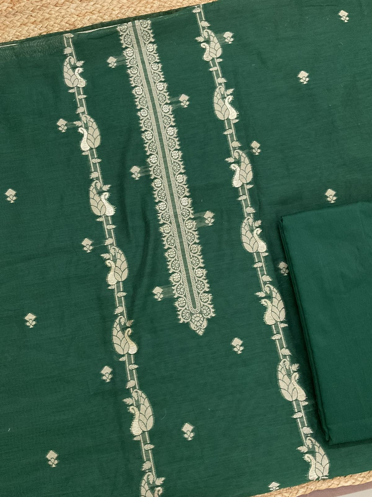 Soft Kora Chanderi Banarasi Weaved Suit - Green