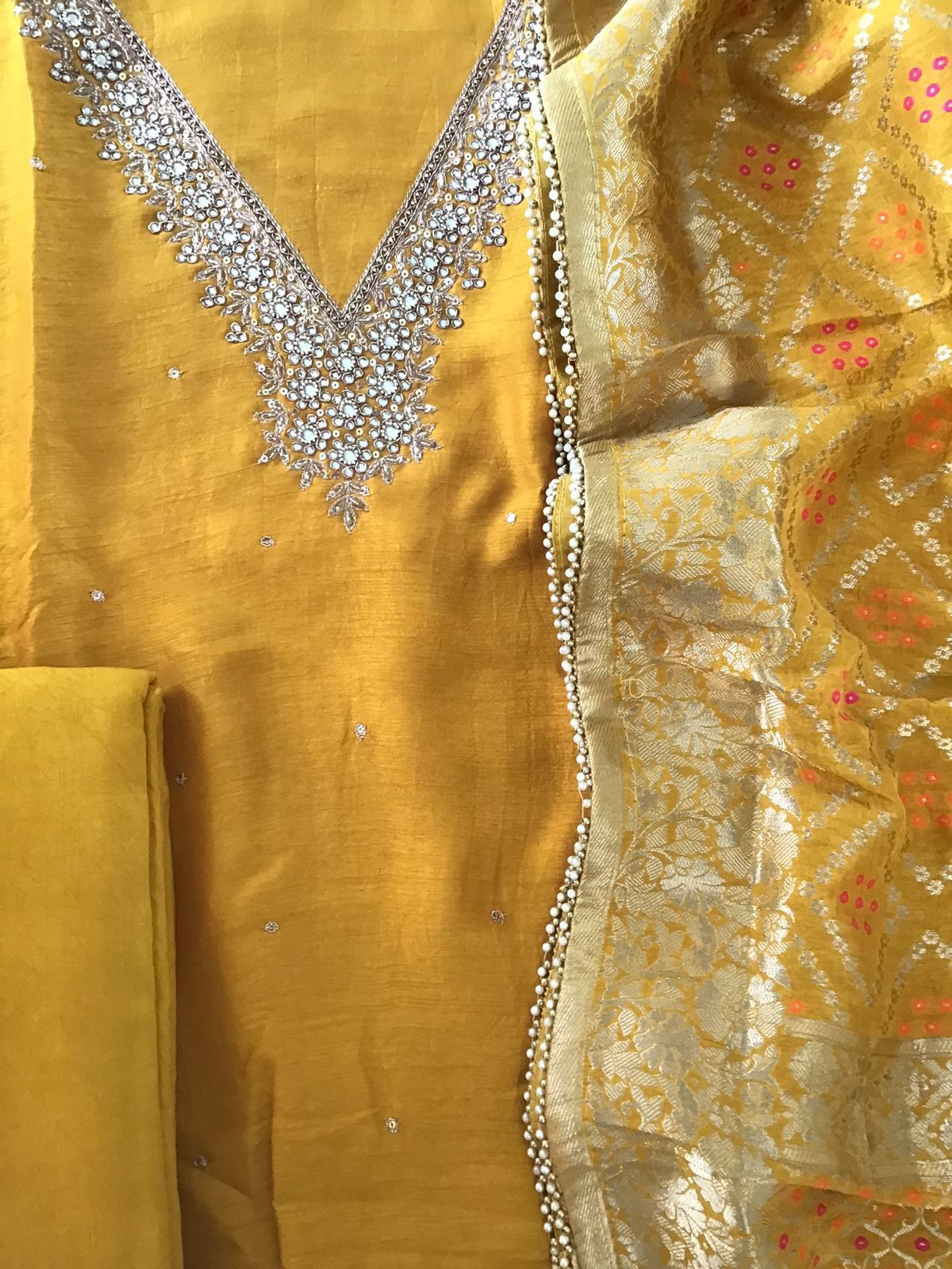 Pure Upada Silk Banarasi Weaved Embroidered Suit - Yellow