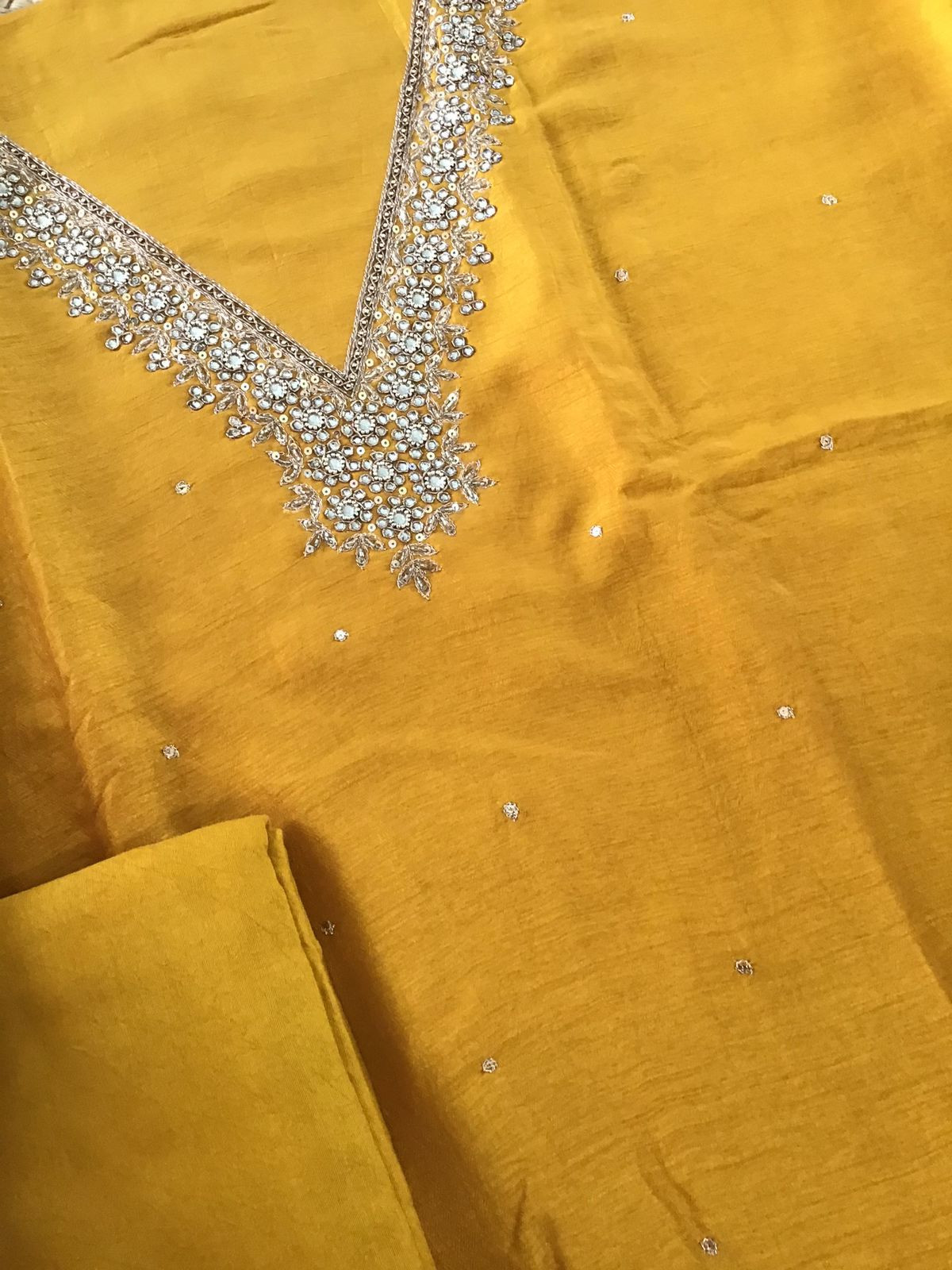 Pure Upada Silk Banarasi Weaved Embroidered Suit - Yellow