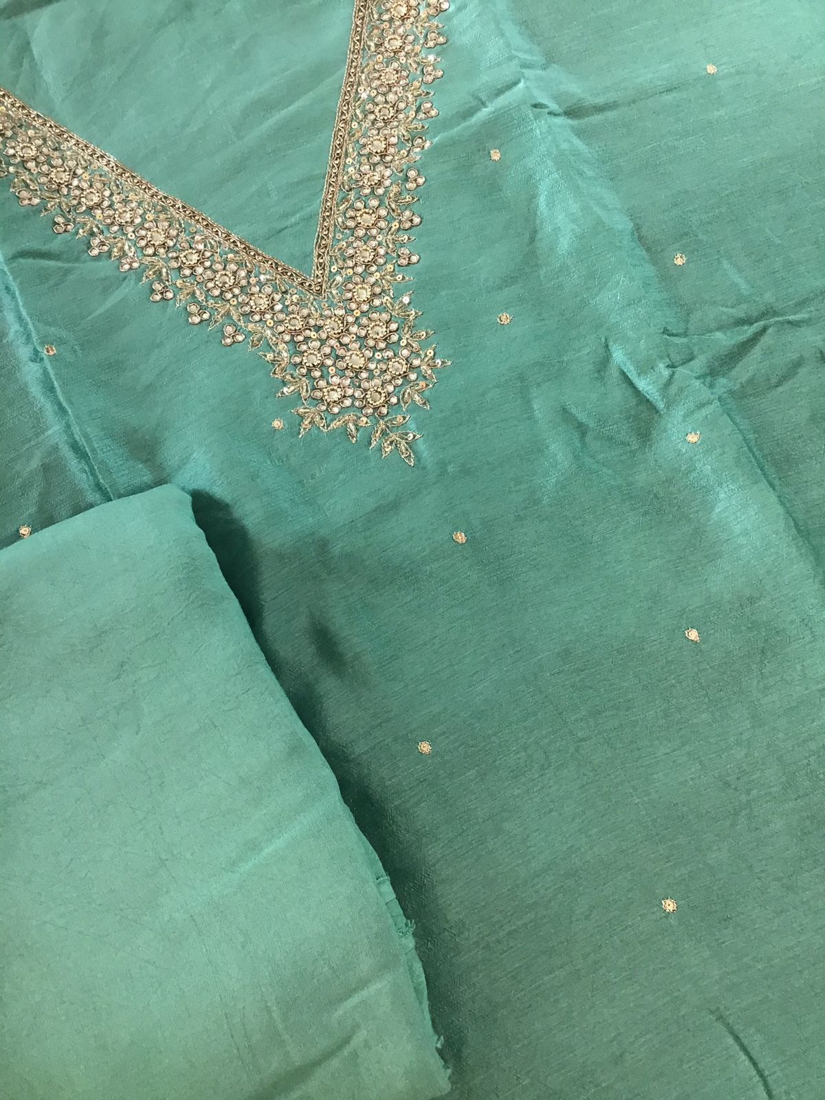 Pure Upada Silk Banarasi Weaved Embroidered Suit - Green