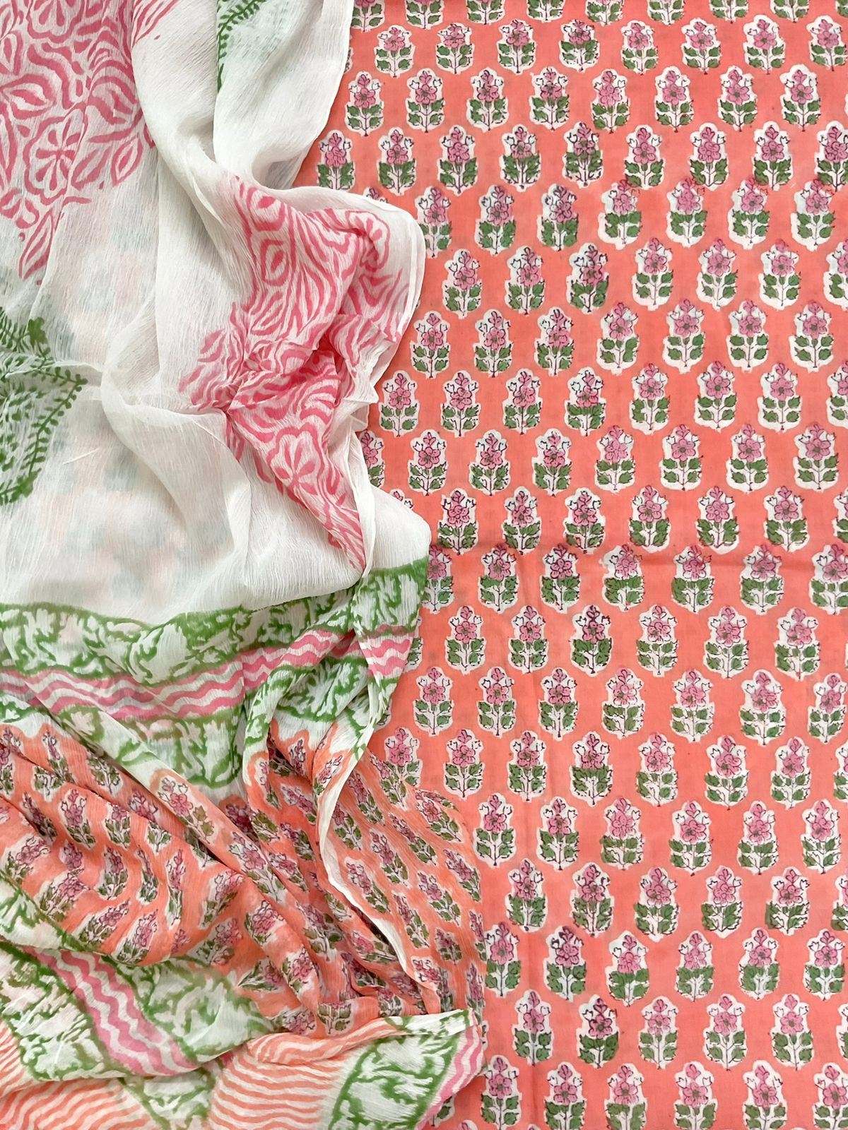 Pure Mul Cotton Block Printed Suit - Peach