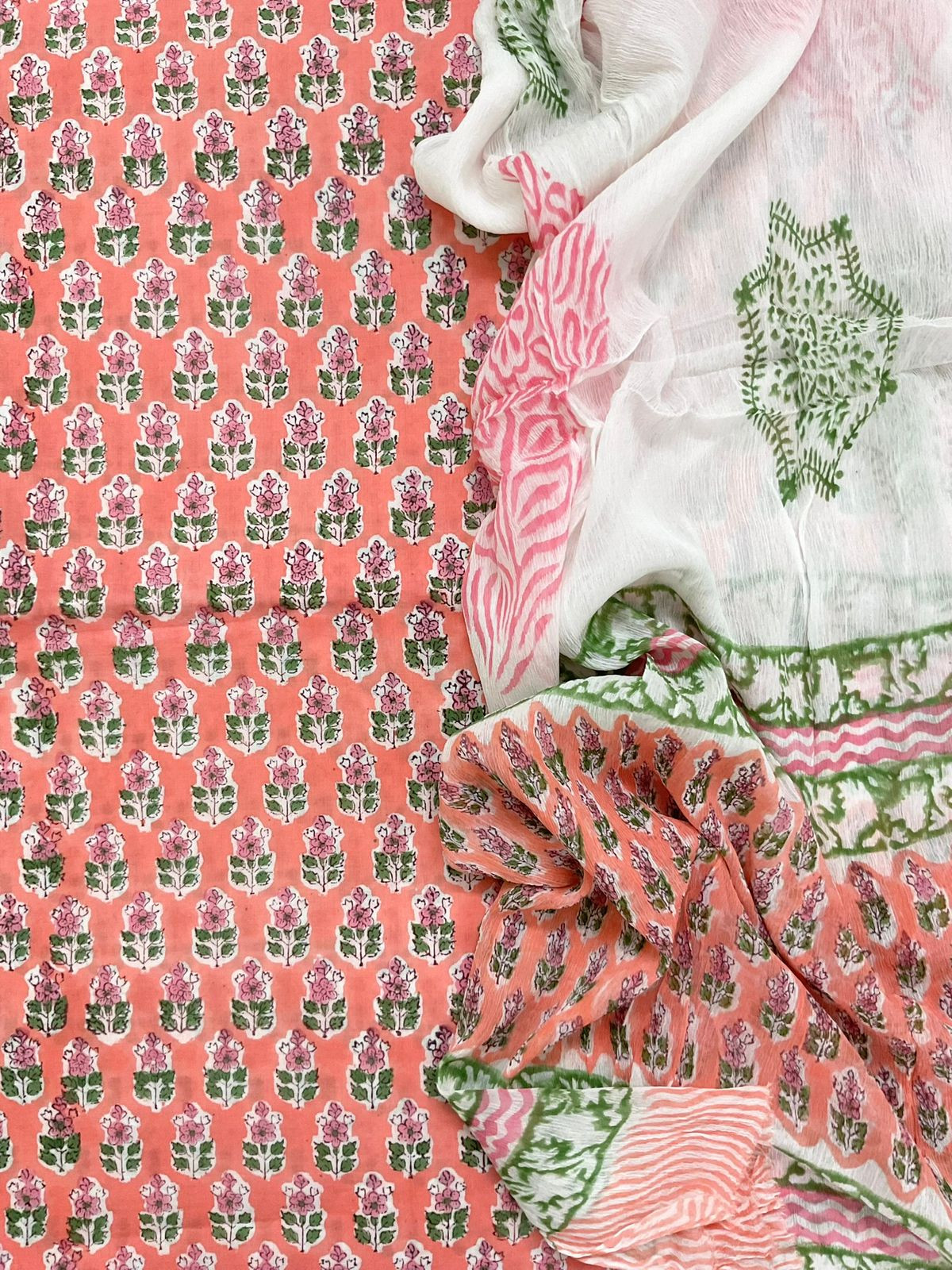 Pure Mul Cotton Block Printed Suit - Peach