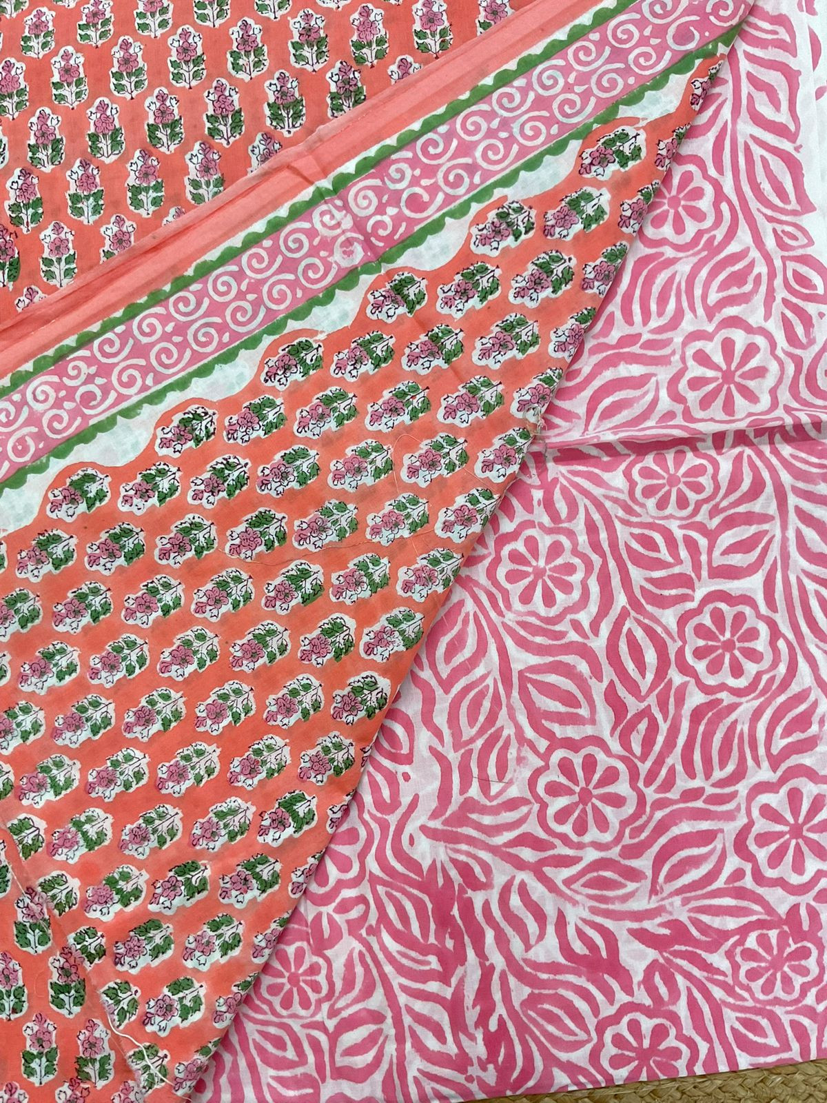 Pure Mul Cotton Block Printed Suit - Peach