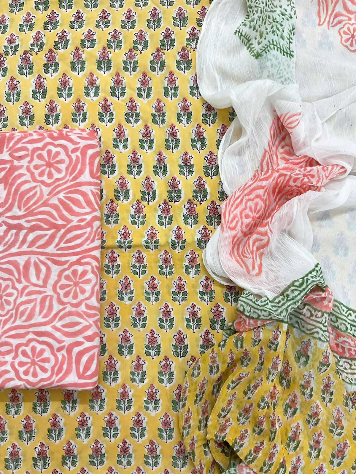 Pure Mul Cotton Block Printed Suit - Yellow