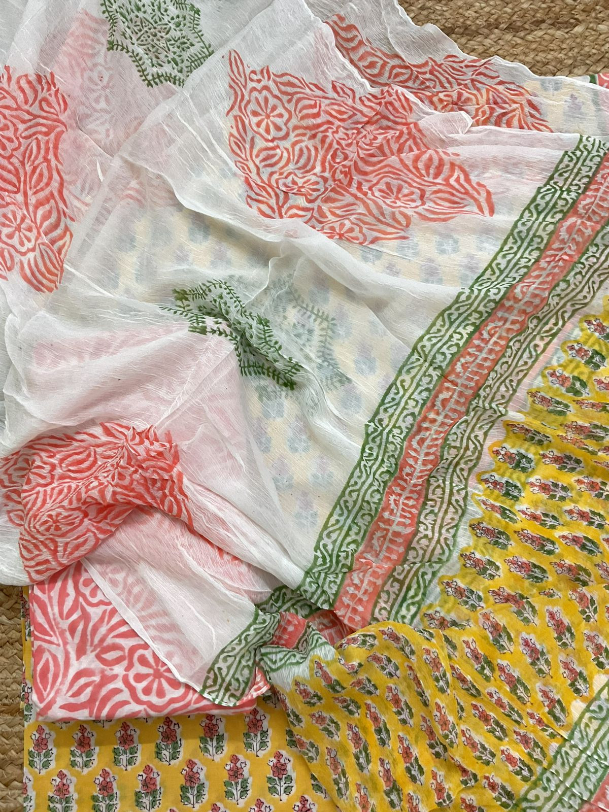 Pure Mul Cotton Block Printed Suit - Yellow