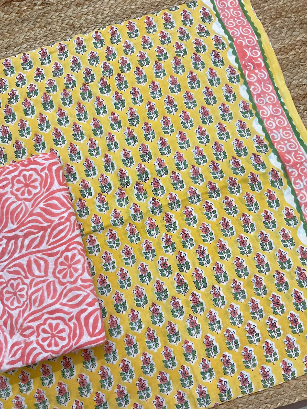 Pure Mul Cotton Block Printed Suit - Yellow